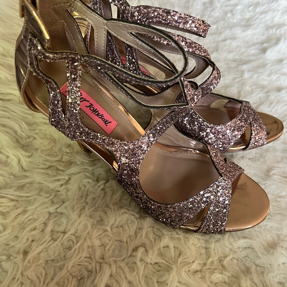 Betsy Johnson Rose Gold Glitter Heels